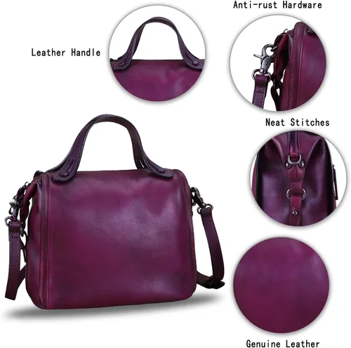 Vista 6 de Bolso bandolera de cuero genuino para mujer, estilo retro, hecho a mano, con asa superior