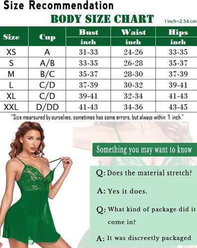 Vista 6 de Avidlove - Lencería de encaje para mujer, baby doll con tirantes tipo halter y cuello en V, ropa de dormir
