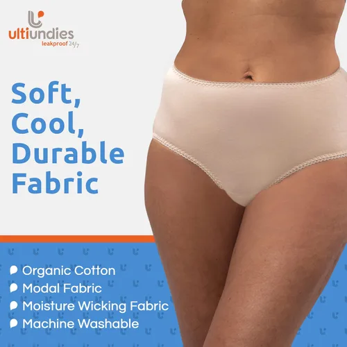 Vista 3 de Brief - Ropa interior modal para incontinencia para mujer, bragas reutilizables a prueba de fugas con absorción de luz, color piel