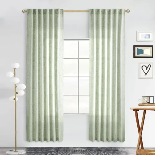 Vista 34 de Cortinas de Lino Natural Color Crema de 84 Pulgadas de Largo para Sala de Estar, Juego de 2 Paneles de Lino Texturizado con Trabillas Traseras