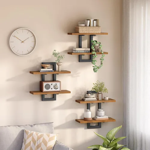Vista 11 de HOOBRO - Estantes flotantes, juego de 2 estantes de pared de 15 pulgadas, estantes de almacenamiento montados en la pared de 2 niveles, estantes