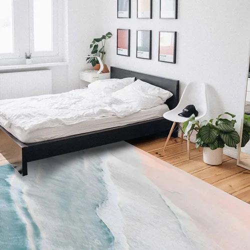 Vista 7 de Alfombra de playa de verano para sala de estar/dormitorio, 2 x 3 pies, antideslizante, color océano, náutica costera, color beige, alfombra de área