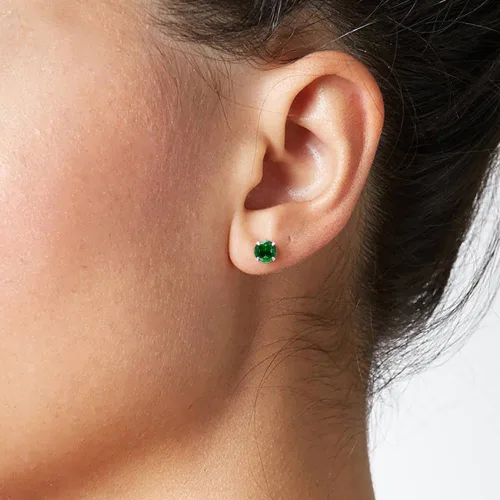 Vista 8 de Aretes de plata de ley con circonita cúbica verde esmeralda para mujer