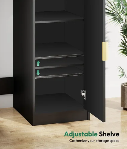 Vista 8 de Lamtor Barra de café con espacio para mini refrigerador, gabinete de barra de café con toma de corriente, mini gabinete de nevera estriado