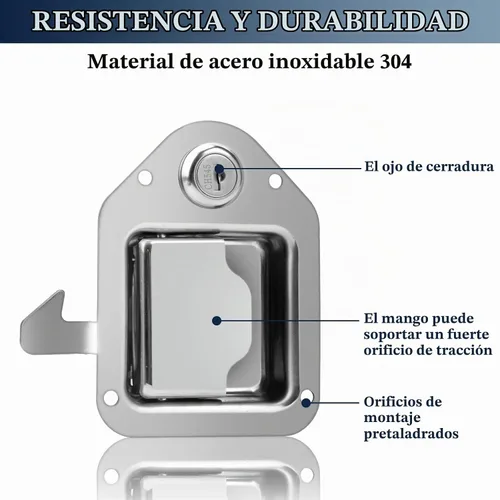 Vista 3 de BAUMFEUER Caja de herramientas de repuesto para camión, caja de herramientas de acero inoxidable 304, mango de bloqueo de paleta con llaves