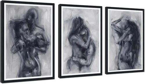 Vista 53 de Novatique 3 piezas de arte de pared sexy en blanco y negro para parejas desnudas, decoración de pared abstracta de amor para mujeres y hombres, arte