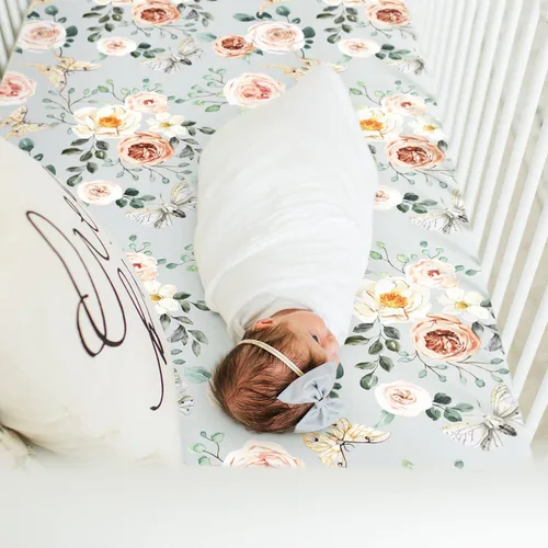 Vista 2 de GRSSDER Juego de 2 sábanas elásticas para cuna para bebé, ultra suaves, universales, se adaptan a la mayoría de las almohadillas de colchón de cuna