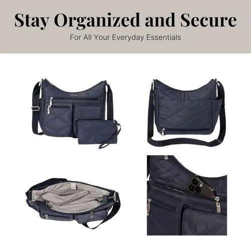 Vista 48 de Baggallini womens Everywhere Bagg Crossbody Women 11x9 Lightweight Nylon Hobo Water-resistant Travel Bag W/Rfid