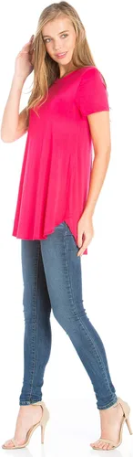 Vista 4 de Azules Camiseta de manga corta con cuello redondo y dobladillo redondo para mujer