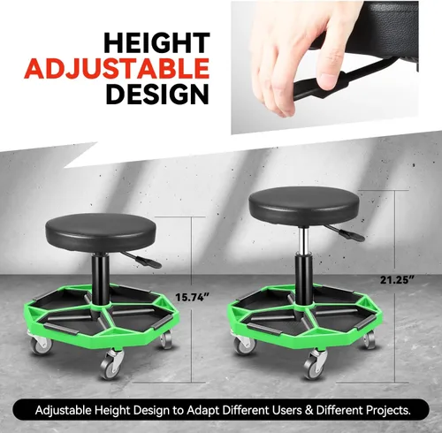 Vista 3 de Auto Dynasty - Taburete mecánico, ajustable, neumático, rodante para taller de garaje con bandeja de herramientas, asiento de 300 LBS para taller
