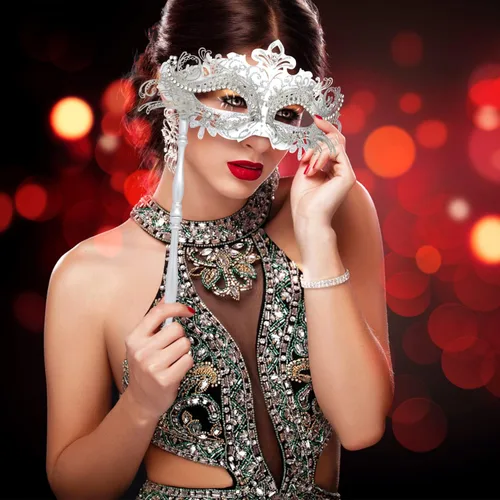 Vista 2 de Coddsmz Máscara veneciana con palo, decoración de Mardi Gras para mujer, máscara de disfraz de Halloween