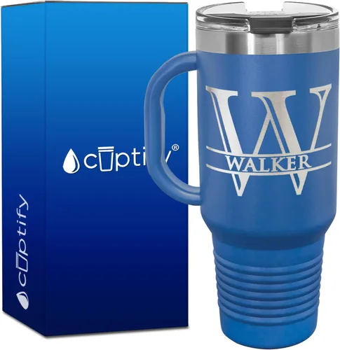 Vista 48 de Vaso personalizado de regalo de cumpleaños para mujeres y hombres, con monograma de escritura dividida, inicial y nombre grabado en negro, taza