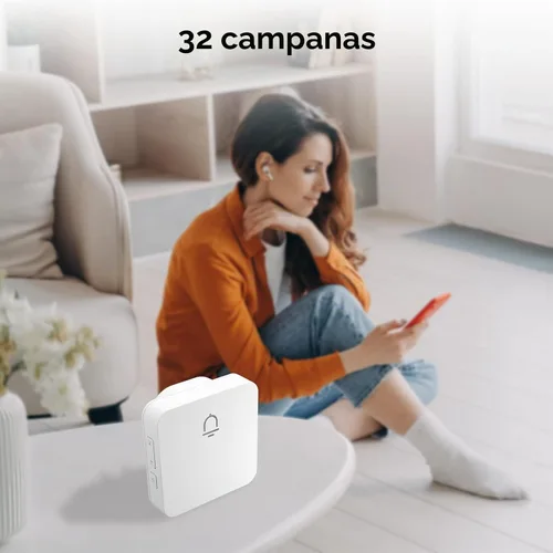 Vista 6 de Timbre inalámbrico con rango de 1000 pies, volumen ajustable, diseño impermeable, instalación sin complicaciones, 32 melodías, blanco