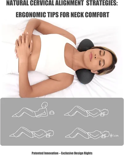 Vista 4 de Bespilow Almohada Cervical de Rollo de Cuello de Doble Capa Patentada - Parte Superior Cómoda + Base de Espuma Viscoelástica Firme, Soporte