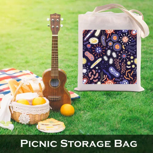 Vista 7 de LEVLO Bolsa de compras para bacterias de microbiología, ciencia, arte, biólogo, reutilizable, bolsa de mano, regalo para profesor