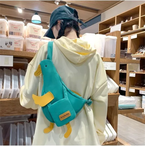 Vista 7 de Bolso de lona Kawaii Duck Funny Animal Bolso de hombro de dibujos animados Bolso lindo monedero novedad único Satchel Messenger Wallet Bolso