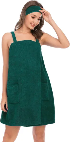 Vista 27 de Veseacky Toalla de baño para mujer con bolsillo, bata de spa ajustable y diadema facial