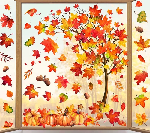 Vista 8 de Whaline 6 hojas de adhesivos para ventana del día de San Patricio - Grandes calcomanías de árbol de trébol en acuarela, decoración irlandesa doble