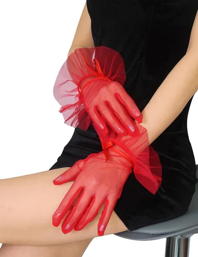 Vista 3 de Guantes de tul cortos para mujer, con volantes y lazo para fiesta de té