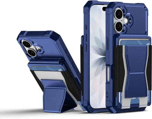 Vista 46 de Dteck Funda para iPhone 16 de 6.1 pulgadas 2024, funda de piel sintética con cierre de botón magnético, ranuras para tarjetas de crédito, función