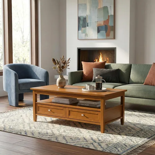 Vista 4 de SIMPLIHOME Warm Shaker - Mesa de centro de madera maciza de 48 pulgadas de ancho, color marrón