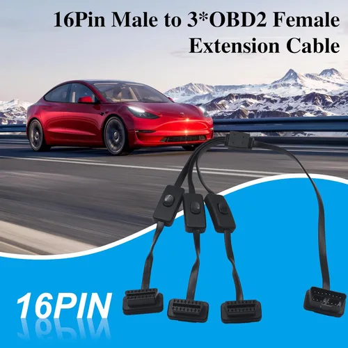 Vista 5 de Duttek OBDII - Cable divisor en Y de 1 a 3 pies (2 pies/23.6 in), cable de extensión OBD2 de ángulo Rihght, macho a hembra de 16 pines macho a