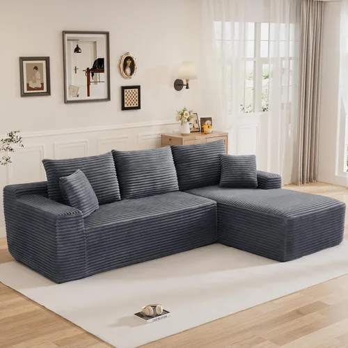 Vista 22 de Sofá modular sin hueso de 95 pulgadas, en forma de L con diván, tapicería de pana suave, asiento profundo, moderno y cómodo sofá para sala de estar