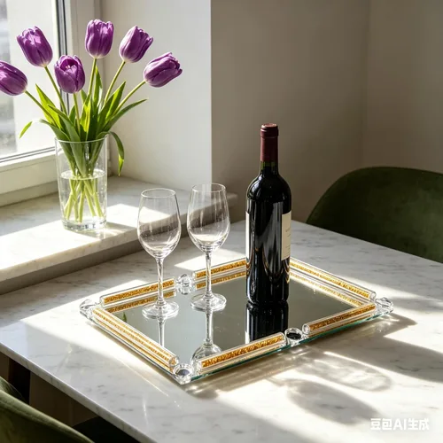 Vista 6 de Bandeja de cristal dorado, 11.8 x 7.9 pulgadas, bandeja decorativa de cristal para exhibición de perfumes cosméticos para una hermosa encimera