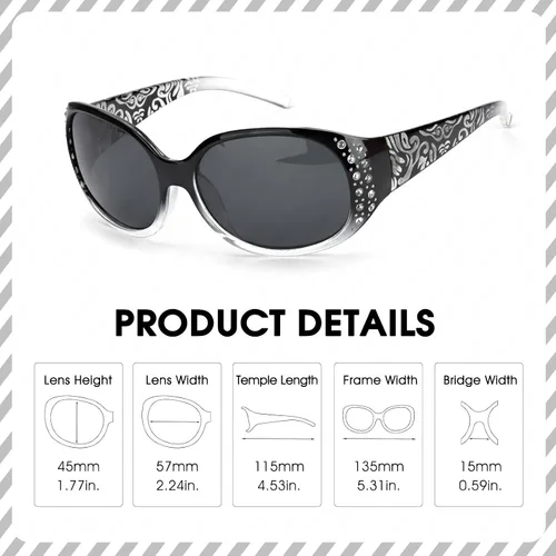 Vista 5 de LVIOE Gafas de sol polarizadas para mujer gafas de sol envolventes con diamantes de imitación con lente de protección UV LS008