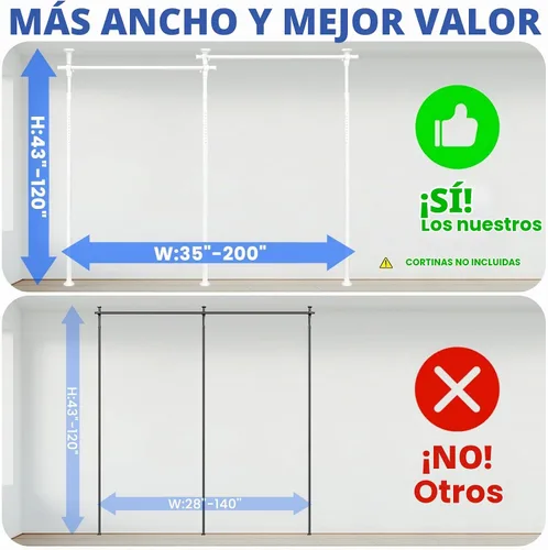 Vista 5 de Varillas de cortina divisoras de ambientes sin perforación, separador de pared para separación de habitaciones (ancho) 35-200 pulgadas x alto 43-120