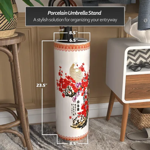 Vista 4 de Idea de regalo para decoración casera elegante de calidad fina - Depósito clásico para guardar paraguas y bastones de porcelana china de 24 pulgadas