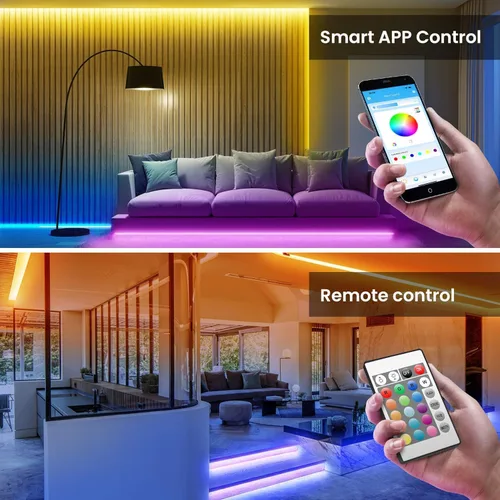 Vista 3 de TJOY Luces LED para dormitorio de 25 pies, tira de luces LED RGB que cambian de color con control remoto y aplicación inteligente, luces de cuerda