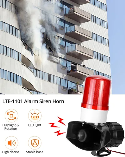 Vista 5 de QWORK Alarma de sonido y luz AC110V, alarma de alta intensidad de 115dB con 90-150 destellos por minuto, sistema de advertencia de emergencia LED