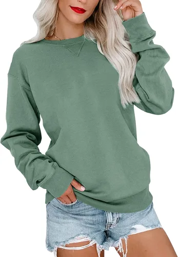 Vista 13 de Orchidays Sudaderas de cuello redondo para mujer, casuales, de manga larga, lindas, estilo túnica, sueltas, con botones A-Marrón