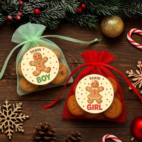 Vista 6 de Gingerbread Revelación de Género Fiesta, Adhesivos de Galleta Navideña para Equipo Niño o Equipo Niña - 40 Etiquetas, Navidad Oh Snap ¿Qué se está