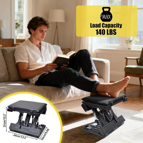 Vista 4 de Reposapiés ergonómico para debajo del escritorio en el trabajo, con altura y ángulo ajustables, taburete plegable con almohadilla extraíble cuentas
