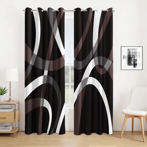 Vista 8 de weesire Cortinas opacas modernas para dormitorio, sala de estar, 2 paneles, 100% opacas, cortinas con patrón circular blanco y negro, cortinas