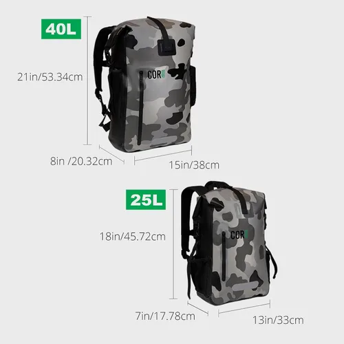 Vista 7 de COR Surf Mochila Impermeable de Bolsa Seca con Funda Acolchada para Portátil de 25L y 40L Paquete Enrollable de Servicio Pesado, Camuflaje, 25 L