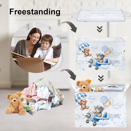Vista 3 de Clastyle Cesta rectangular plegable de 36 l con asa para almacenamiento de ropa de juguete rectangular con asa para habitación de niños, guardería