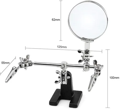Vista 6 de Soporte de lupa de manos de ayuda con clips de cocodrilo dobles ajustables – Lupa FEITA 5X perfecta para soldar, manualidades, pasatiempos, micro