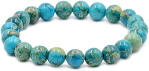 Vista 10 de AD Beads Pulsera elástica de cuentas redondas de piedras preciosas naturales, curación Reiki, 0.315 in Azul aguamarina