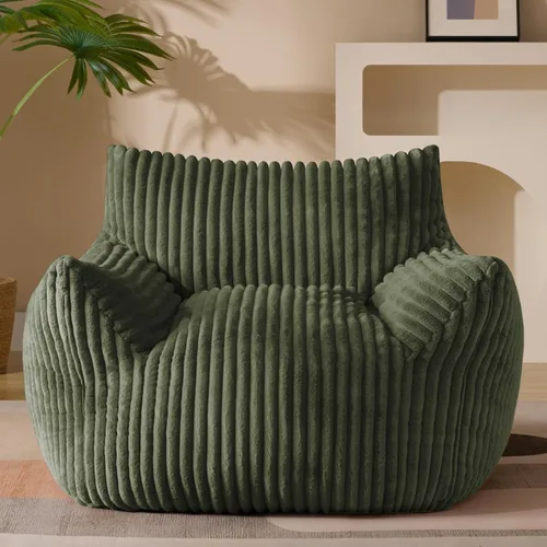 Vista 10 de Puf Chaise Lounge de Gran Tamaño para Interiores para Adultos con Reposabrazos y Otomana - Puf Gigante Cómodo Beige Perezoso para el Suelo, Sofá
