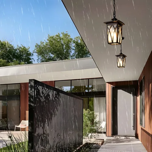 Vista 8 de JYZ Paquete de 2 lámparas colgantes para exteriores, farol colgante exterior de 12 pulgadas, lámpara moderna de metal negro para exteriores, lámpara