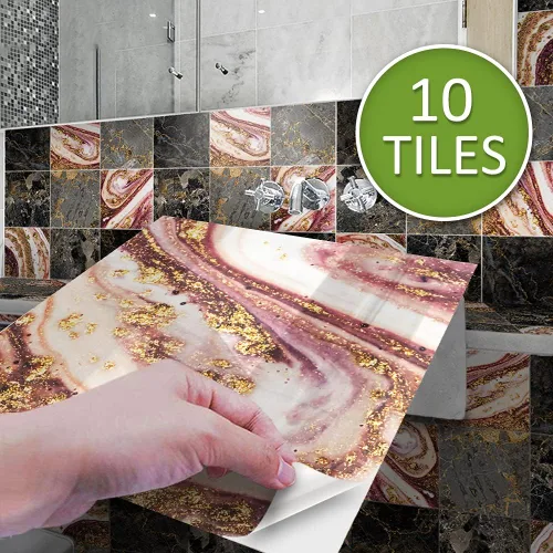 Vista 2 de Alwayspon 10 calcomanías de transferencia de azulejos de vinilo con efecto mármol, 6 x 6 pulgadas, calcomanías autoadhesivas para decoración de baño