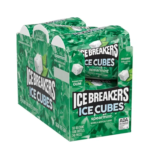 Vista 3 de ICE BREAKERS Ice Cubes - Botellas de goma de mascar sin azúcar con sabor a menta verde, 3.24 onzas (6 unidades, 40 piezas)