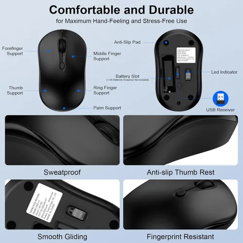 Vista 4 de Ratón inalámbrico para computadora portátil, 2.4 GHz, mouse inalámbrico para computadora, oficina, hogar, con receptor USB A para HP Dell Lenovo