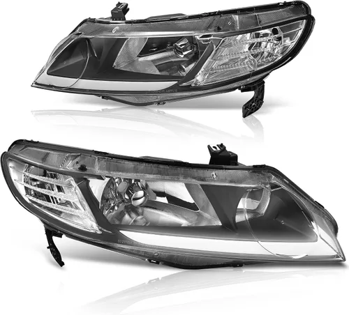 Vista 6 de DWVO - Conjunto de faros delanteros compatible con Civic 2001 2002 2003, repuesto de faro, carcasa negra, reflector ámbar, par Driver and