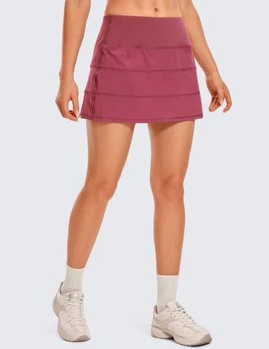 Vista 2 de CRZ YOGA Faldas de tenis ligeras de cintura alta para mujer, línea A, para entrenamiento, correr, deportes, golf, con bolsillos
