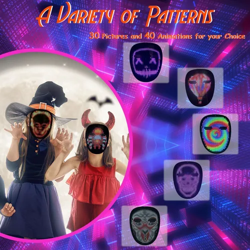 Vista 6 de Depointer Life Máscara LED con detección de gestos, máscara transformadora unisex con luz LED para disfraz, cosplay, fiesta, mascarada