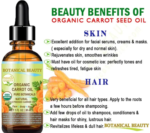 Vista 4 de Botanical Beauty Aceite orgánico de semillas de zanahoria, 100% puro, virgen sin refinar, aceite portador prensado en frío sin diluir para cara
